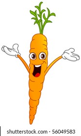 Cheerful cartoon carrot raising his hands