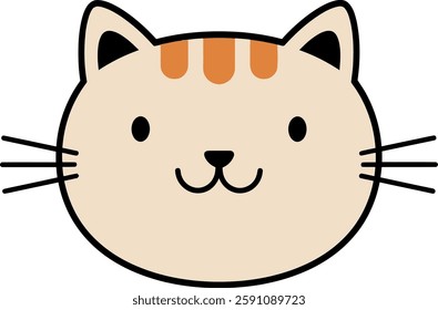 A cheerful cartoon cat face with orange stripes and a smiling expression, set against a simple white background, exuding a playful and friendly mood.