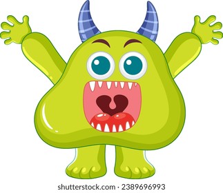 A cheerful cartoon character with a green color and a horn