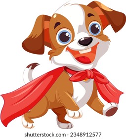 A cheerful cartoon character of a happy dog dressed as a superhero