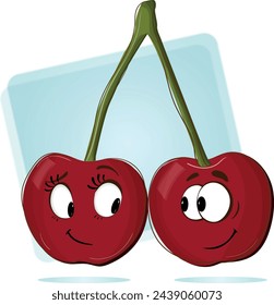 Cheerful Cartoon Cherry Character with Cute Smile. Sweet Cherry Fruit, Happy Funny Food Personages.
