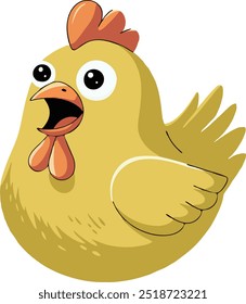 Pollo alegre de la historieta con los ojos anchos y la expresión emocionada. Diseño de Vector y fondo transparente PNG perfecto para animales juguetones e ilustraciones de niños