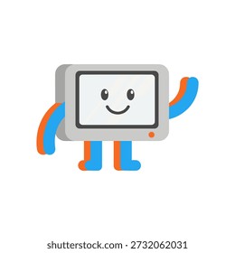 Alegre personaje de computadora de dibujos animados que da la bienvenida a los usuarios en un entorno digital colorido