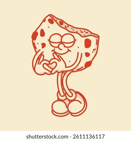 Cheerful cartoon cookie mascot character with fingers in heart love sign and cute shoes. Bakery menu symbol