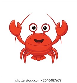 Um caranguejo animado com olhos grandes e garras elevadas, sorrindo amplamente. Sua cor vermelha brilhante e expressão divertida torná-lo perfeito para crianças ou conteúdo com tema de oceano.

