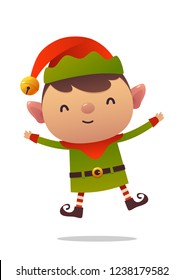 Cheerful cartoon cute christmas elf jumps isolated on white background vector