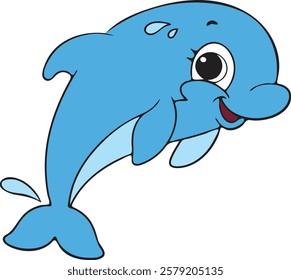 A cheerful, cartoon depiction of a dolphin leaping playfully.