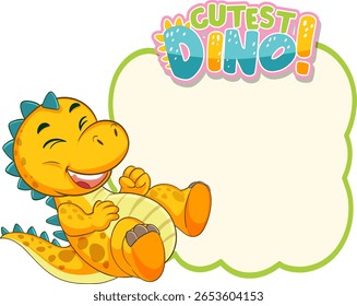 Cheerful cartoon dinosaur with vibrant colors and a blank area for text. Ideal for children's designs and playful themes