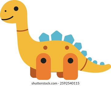 A cheerful cartoon dinosaur with a yellow body and blue spikes stands proudly, radiating joy and playfulness in a simplistic design.