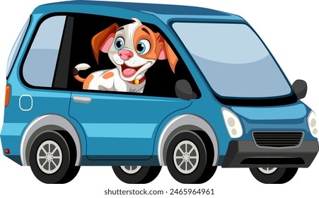 Cheerful cartoon dog enjoying a car ride