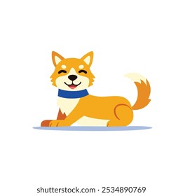 A cheerful cartoon dog lying down, with a happy expression and a blue collar.