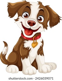 A cheerful cartoon dog sitting with a red collar