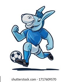 cheerful cartoon donkey plays football