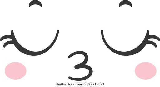 A cheerful cartoon face features closed eyes soft blush marks on the cheeks and a smiling mouth capturing the essence of joy and playfulness.