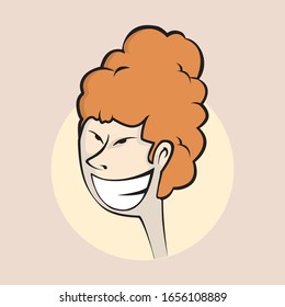 Cheerful cartoon face. Fun comic face laughing. Vector Emoji.