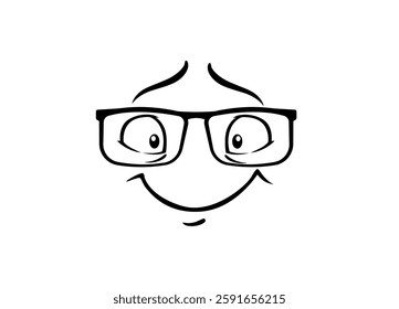 A cheerful cartoon face wearing glasses. the simple line art gives a fun, happy vibe.