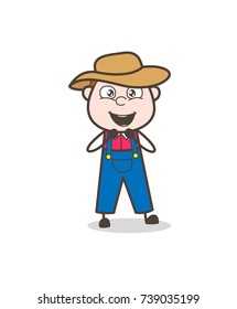 Cheerful Cartoon Farmer Laughing Face Vector Illustration