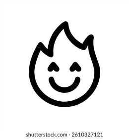 A cheerful cartoon flame character features a smiling face. This playful vector design showcases happiness and warmth, suitable for fun and engaging graphics or animations.
