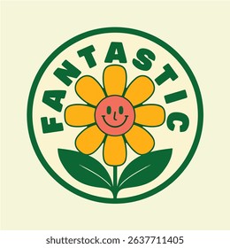 Cheerful Cartoon Flower Emblem with Fantastic Text Sticker