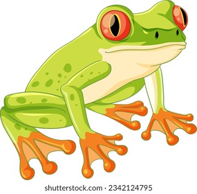 A cheerful cartoon frog perched on a lily pad in a vibrant green hue