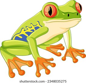 A cheerful cartoon frog perched on a lily pad in a vibrant green hue