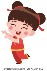 Cheerful Cartoon Girl in Chinese Outfit