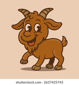 A cheerful cartoon goat vector illustration, perfect for Eid al-Adha and Qurban festival designs. This cute animal graphic is ideal for Islamic children’s books, posters, greeting cards, and education