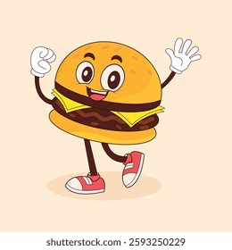  cheerful cartoon hamburger character mascot