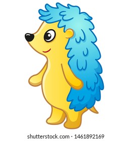 Cheerful cartoon hedgehog. smiling hedgehog blue. picture in cartoon style for children's books, clothes, fabrics