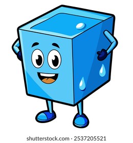 A cheerful, cartoon ice cube character with a big smile and dripping water. This fun and whimsical illustration is perfect for branding, marketing, or any project that needs a touch of coolness.