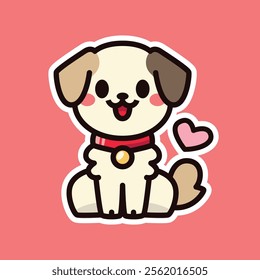 A cheerful cartoon illustration of a brown dog with a red collar, set against a beige background. The dog’s joyful expression makes it perfect for pet-themed designs.