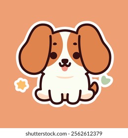 A cheerful cartoon illustration of a brown dog set against a colorful flower-patterned background. The dog's joyful expression makes it perfect for pet-themed designs and children's content.