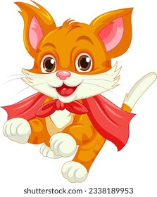 A cheerful cartoon illustration of a cat dressed as a superhero