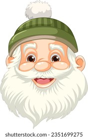 A cheerful cartoon illustration of an elderly man with a beard, wearing a beanie hat