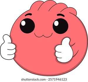 cheerful cartoon illustration of a fried siomay character with a happy expression and thumbs up gesture, symbolizing positivity and approval.