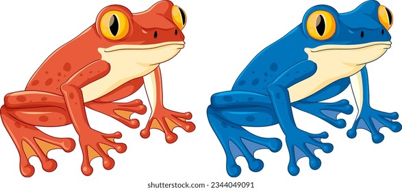 cheerful cartoon illustration of a frog, isolated on a white background