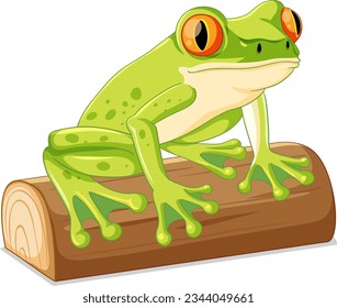 A cheerful cartoon illustration of a green frog, isolated on a white background