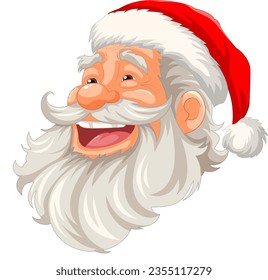 A cheerful cartoon illustration of Santa Claus with a beard and mustache