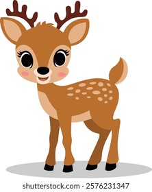 A cheerful, cartoon illustration of a young deer.
