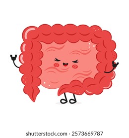 Cheerful cartoon Intestine character with arms and legs, smiling on white background. Concept of digestive health and positivity