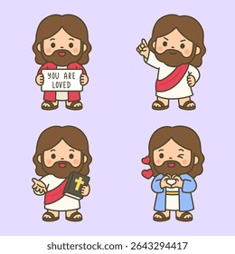 Cheerful Cartoon Jesus Holding Bible and Coffee with Encouraging Message Sign