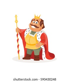 Cheerful cartoon king on a white background. Fairy tale illustration