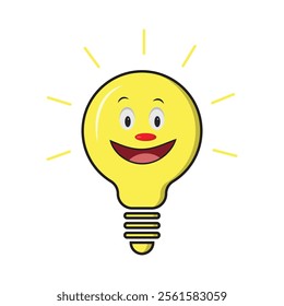 Cheerful cartoon lightbulb with happy expression