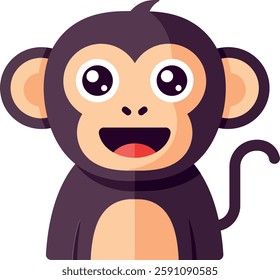 A cheerful cartoon monkey with big eyes and a wide smile, showcasing its playful nature in a flat design setting.