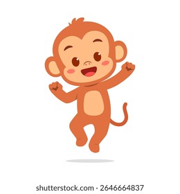 Cheerful Cartoon Monkey Leaping with Joy on White Background Illustration