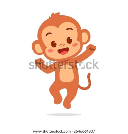 Cheerful Cartoon Monkey Leaping with Joy on White Background Illustration