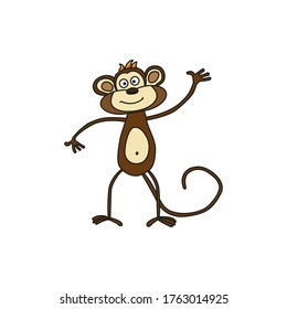 Cheerful cartoon monkey waving its paws. Isolated image.