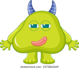 A cheerful cartoon monster with a green color and a horn