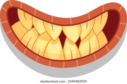 Cheerful cartoon mouth with big yellow teeth and red gums, perfect for adding a spooky touch to halloween projects. Let your imagination run wild with this playful design element