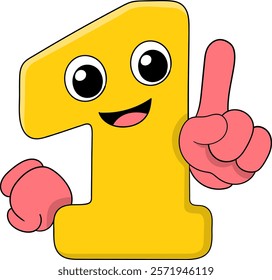 A cheerful cartoon number one character with big eyes and a smiling face, pointing upwards to emphasize being the best or top ranked.